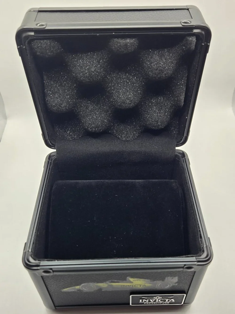 Invicta Racing 1-slot Aluminum Watch Box (IPM645) with Keychain and Lanyard.